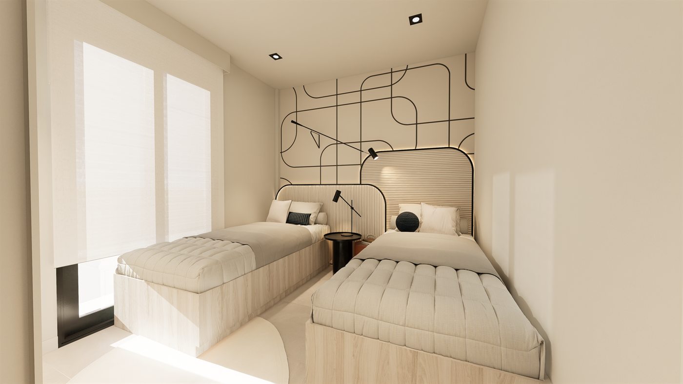 Schlafzimmer mit zwei Einzelbetten