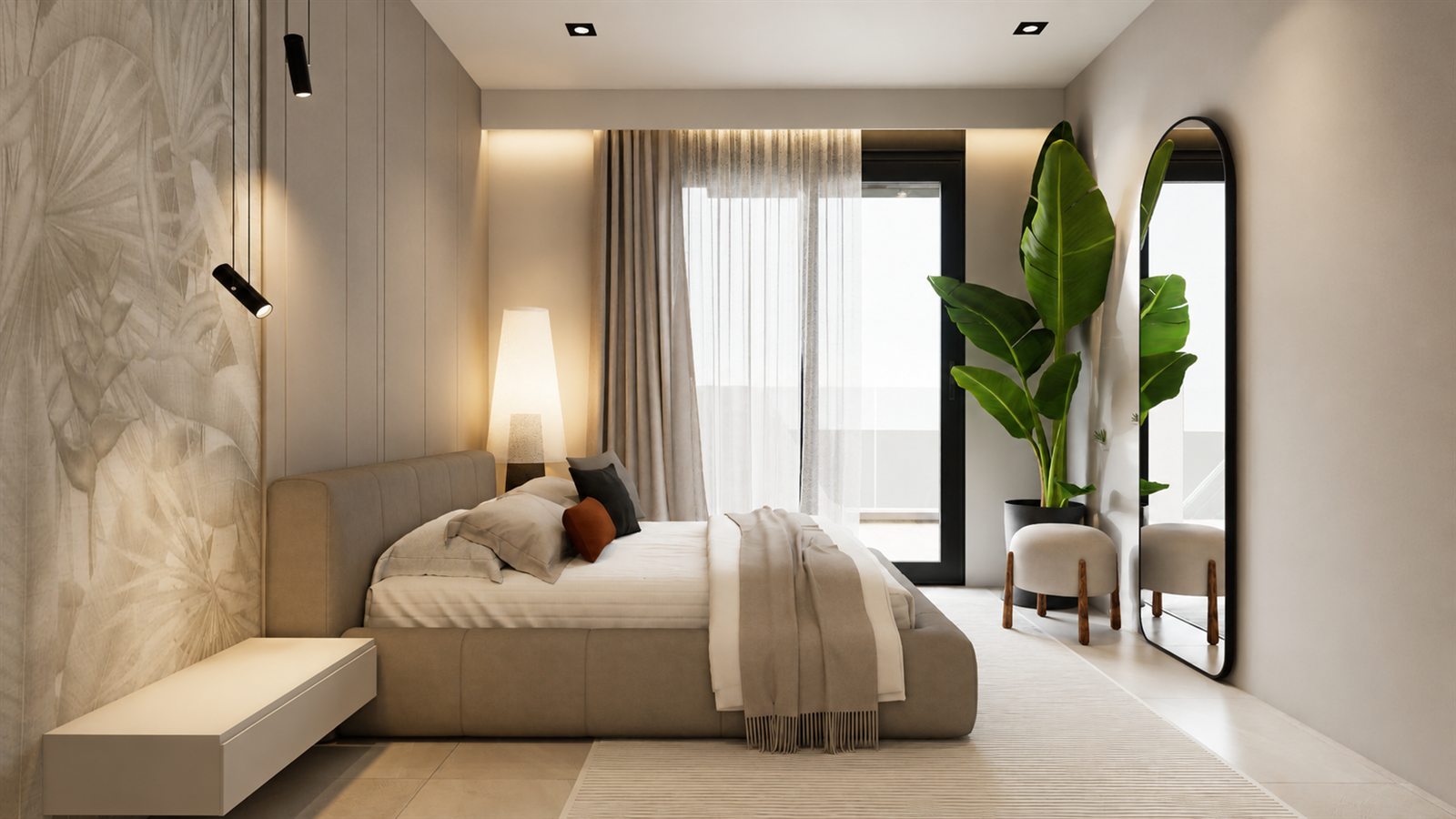 Helles Schlafzimmer mit Balkonzugang