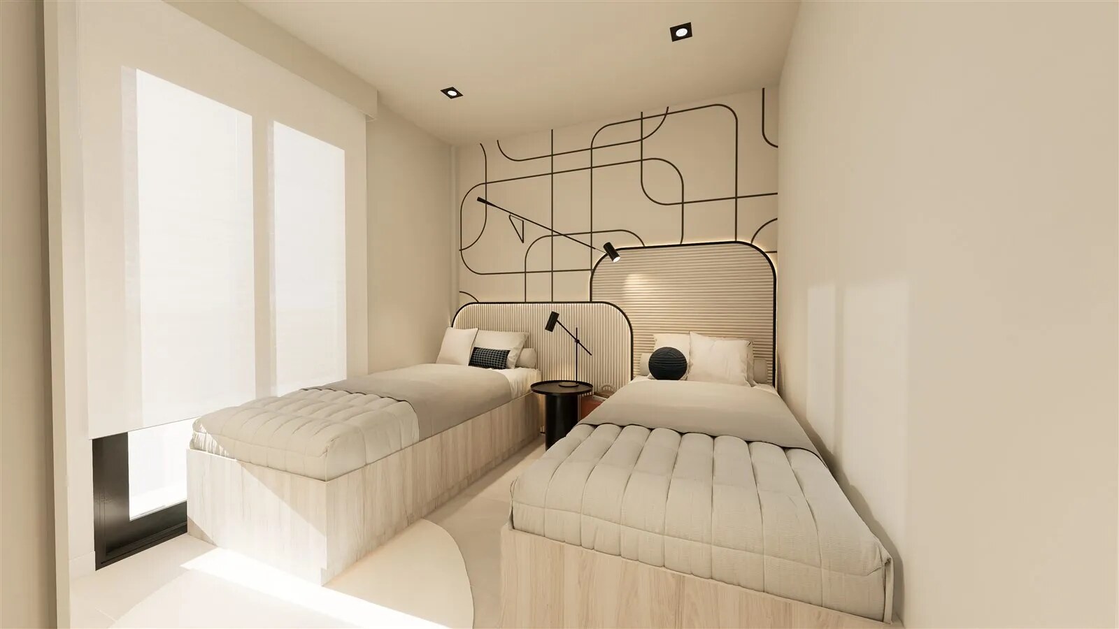 Schlafzimmer mit grafischer Akzentwand